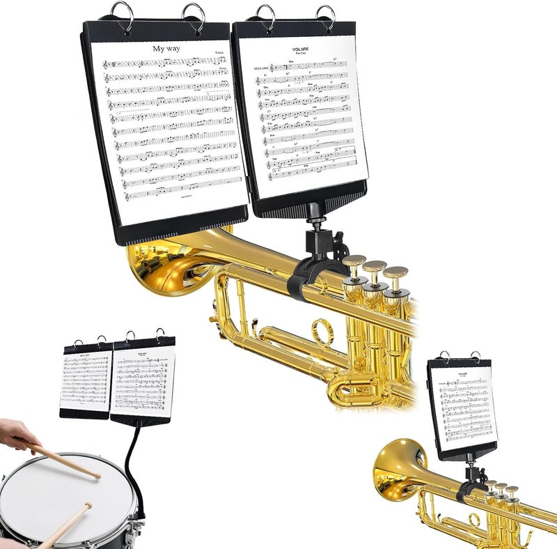 bomis Trumpet Marching Lyre 2 in 1 Adjustable Trumpet & Snare Drum Marching Band Lyre for Marching Band with Flip Folder, Includes 10 Refill Sleeves, for Trumpet, Clarinet, Trombone, Snare Drum - Image 1